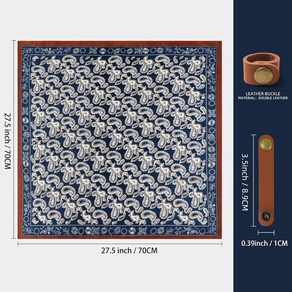 ⚡Men Navy Blue Necktie 27.5 Inches Cowboy Scarves Pocket Square Silk Bandanas - Picture 3 of 9